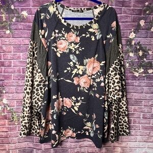 Glitzy Girl Floral/Leopard Long sleeve top